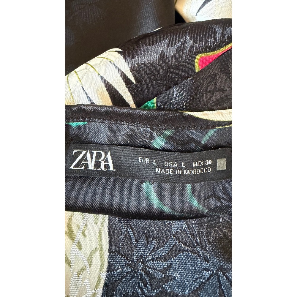 Zara Oriental Crane Floral Satin Mini Dress Large Cheongsam Qipao Mandarin - Picture 8 of 16